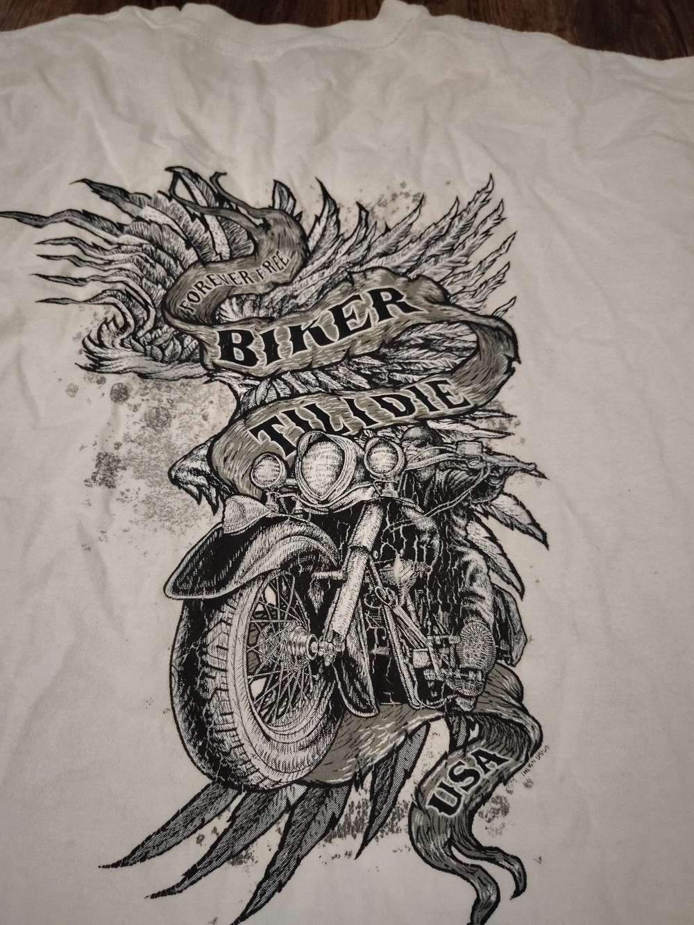 Gildan White Men's Graphic Tee with Black Biker Motorcycle Print